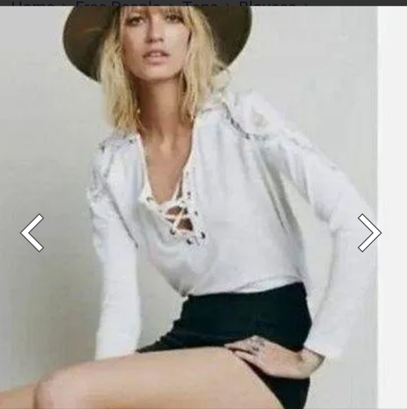 Free People Jennie White Lace Up Long Sleeve Tunic Top Size M - Picture 1 of 4